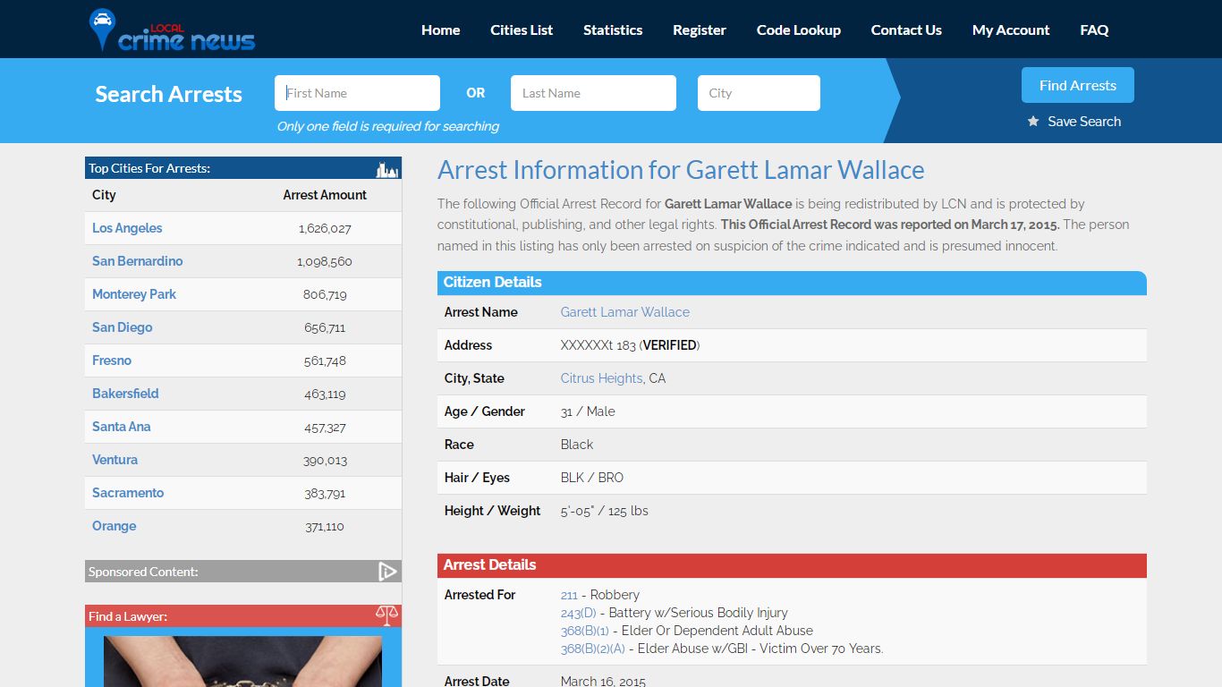 Arrest Information for Garett Lamar Wallace - Local Crime News