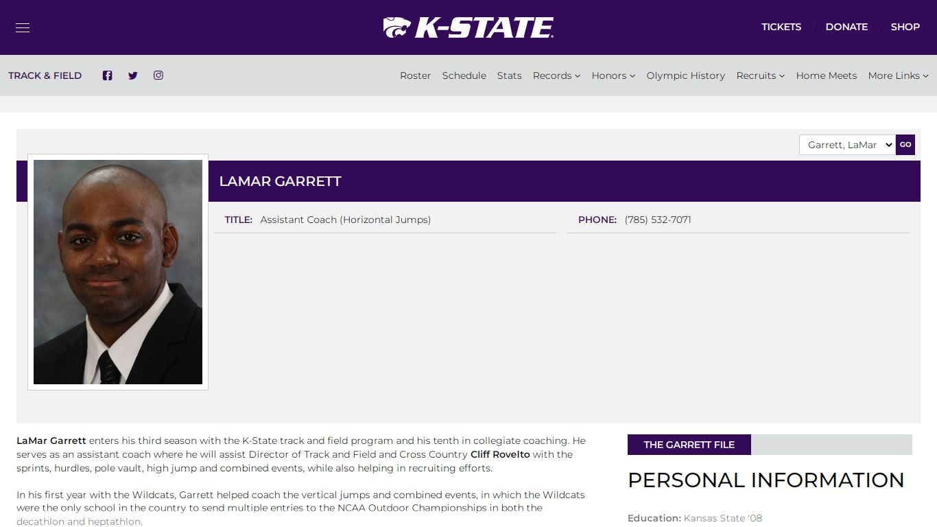 LaMar Garrett - Track & Field Coach - Kansas State University Athletics